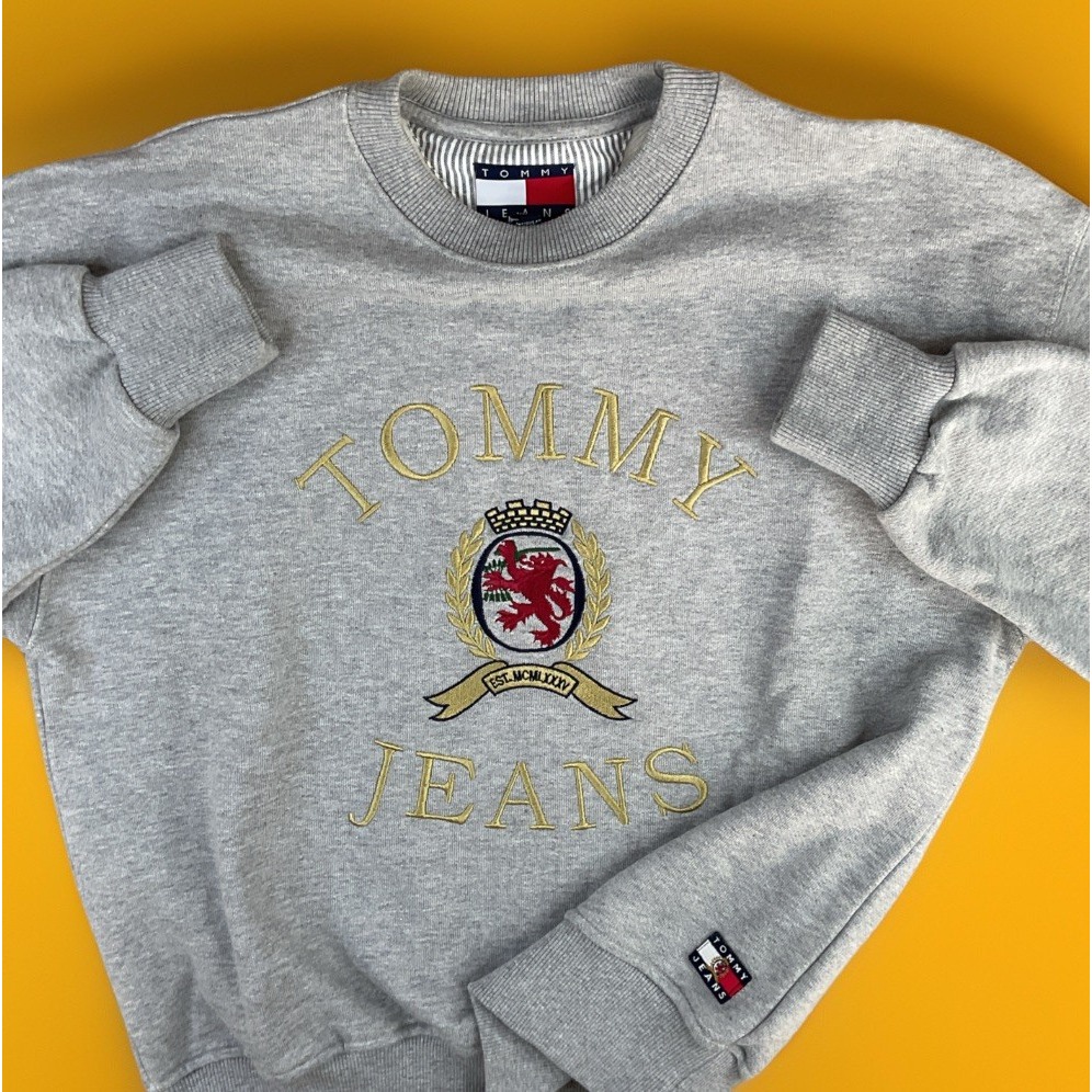 Tommy Jeans Sweatshirt Big Crown Embroidered Logo Retro Pullover Men Sz Xs Rare